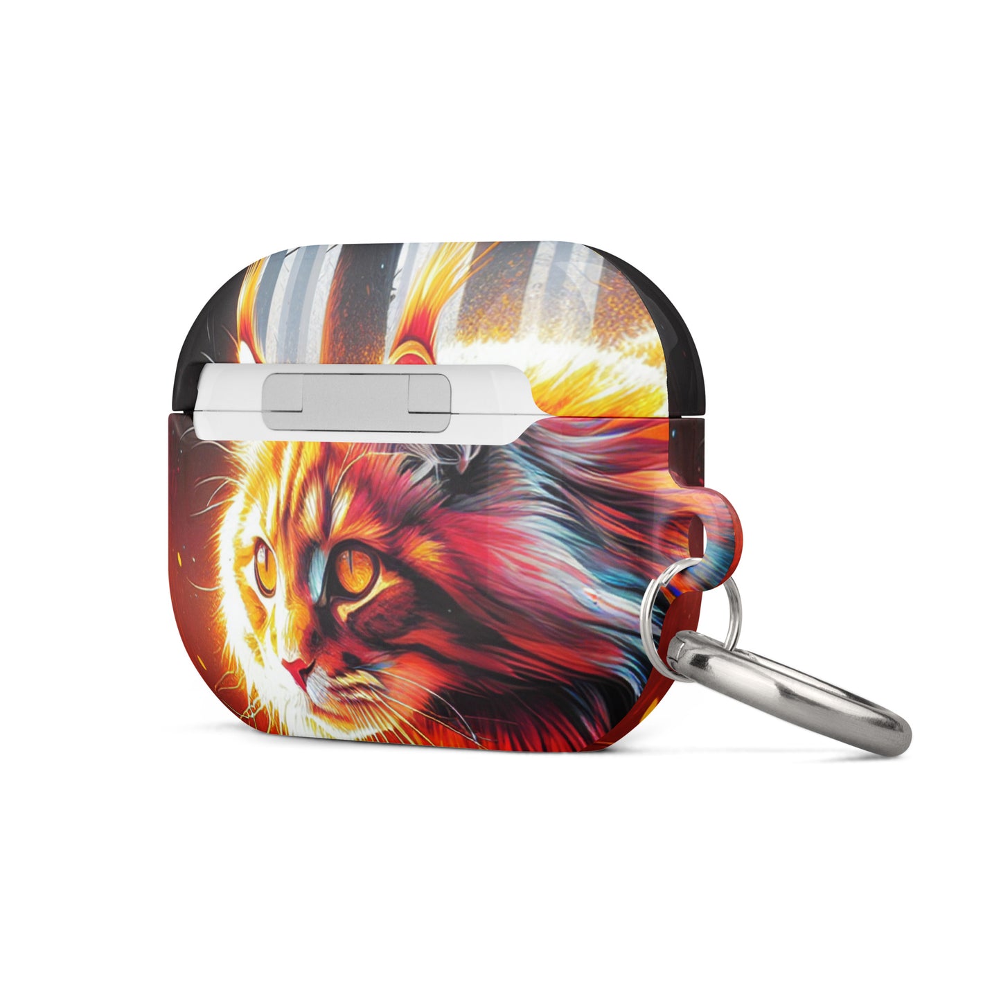Cat Design AirPods® Case | Impact-Absorbing Polycarbonate | Metal Carabiner | Scratch & Drop Protection - BrushstrokesOfCode