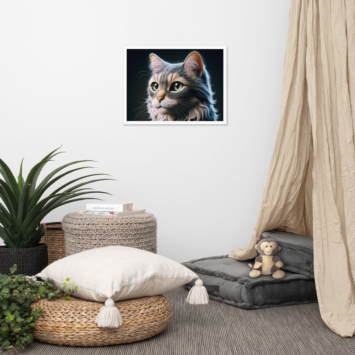 Regal Cat Portrait Framed Poster - Thick Matte Paper & Black Wood Frame - BrushstrokesOfCode