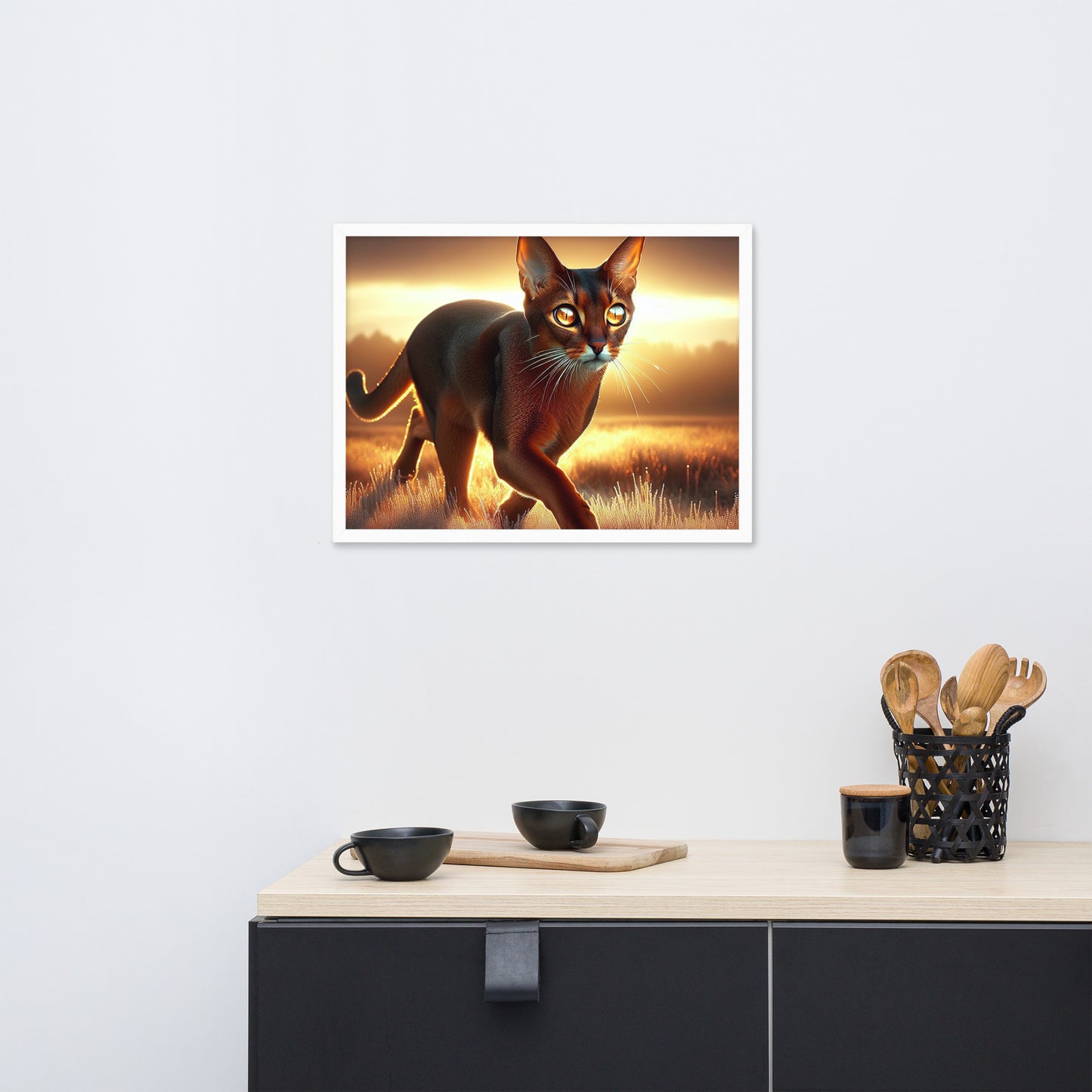 Majestic Cat in Golden Field Poster | Thick Matte Paper | Eco-Friendly Wood Frame