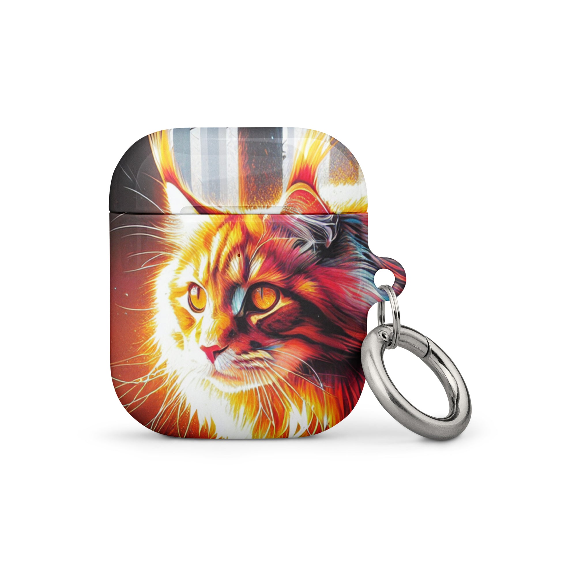 Cat Design AirPods® Case | Impact-Absorbing Polycarbonate | Metal Carabiner | Scratch & Drop Protection - BrushstrokesOfCode