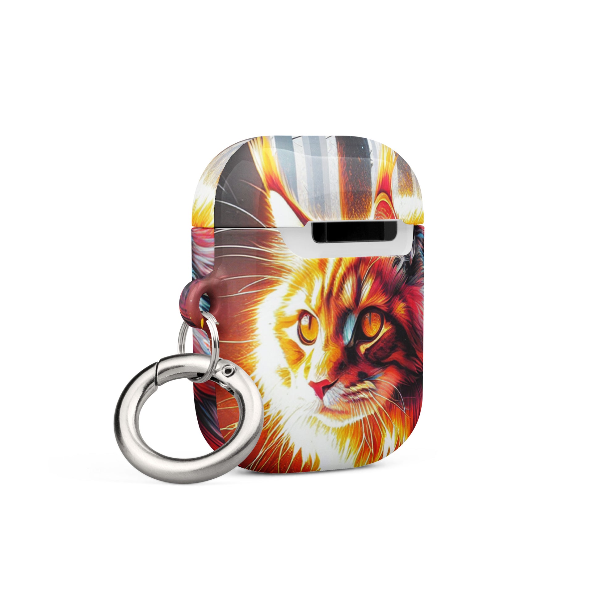 Cat Design AirPods® Case | Impact-Absorbing Polycarbonate | Metal Carabiner | Scratch & Drop Protection - BrushstrokesOfCode