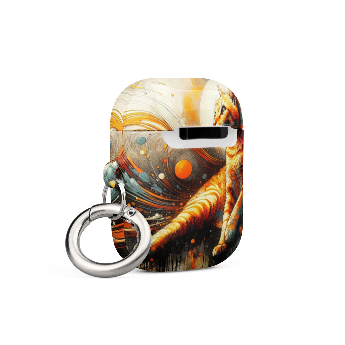 Elegant Cat AirPods® Case | Impact-Absorbing Polycarbonate | Metal Carabiner | Scratch & Drop Protection - BrushstrokesOfCode