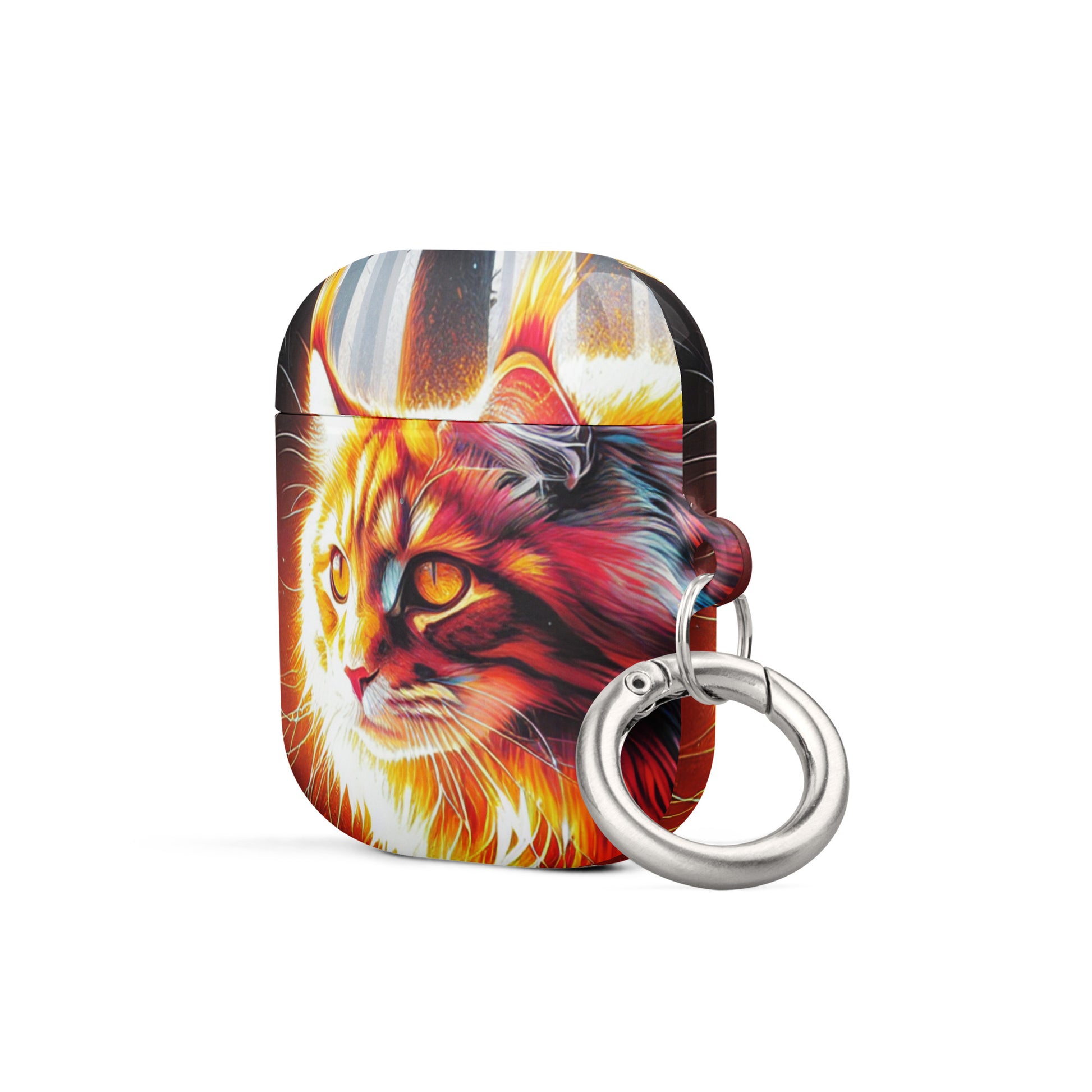 Cat Design AirPods® Case | Impact-Absorbing Polycarbonate | Metal Carabiner | Scratch & Drop Protection - BrushstrokesOfCode
