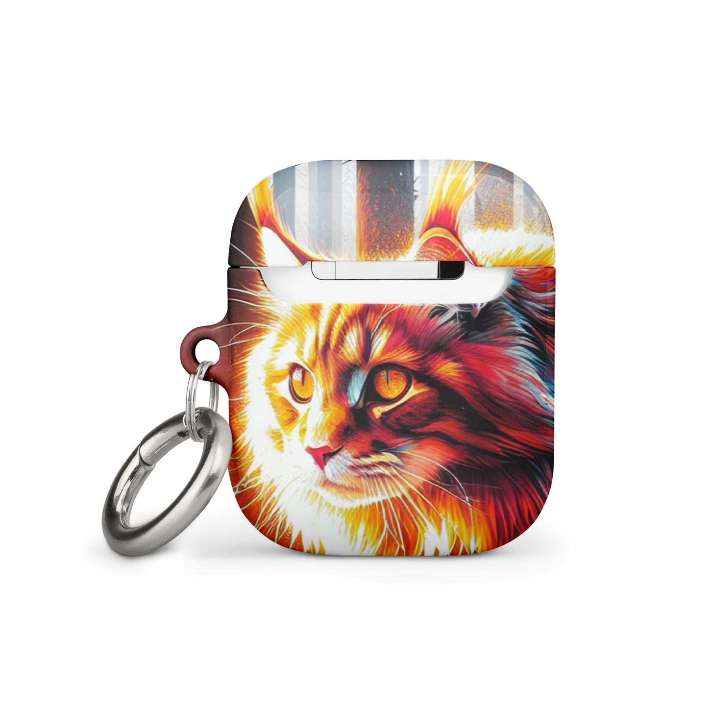 Cat Design AirPods® Case | Impact-Absorbing Polycarbonate | Metal Carabiner | Scratch & Drop Protection - BrushstrokesOfCode