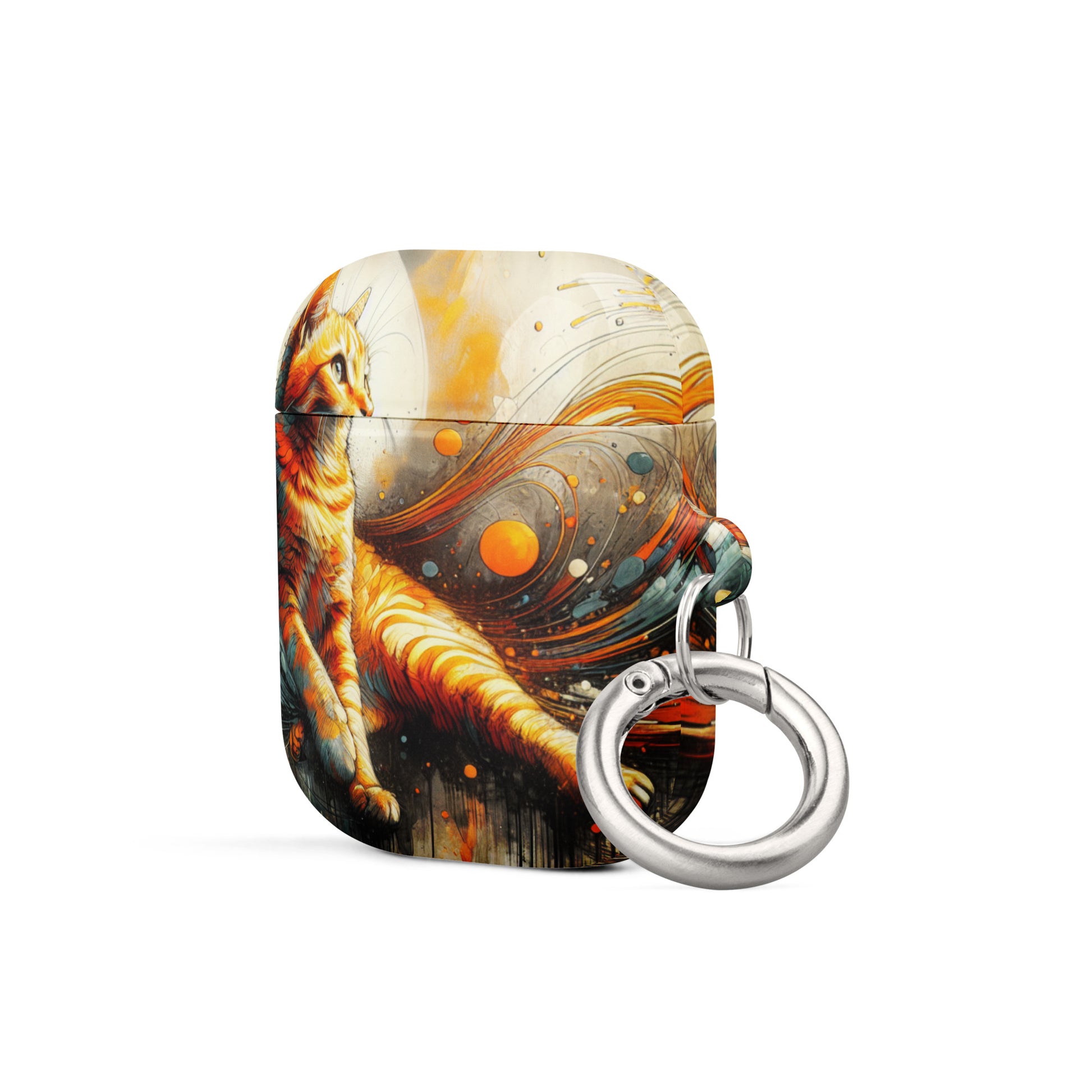 Elegant Cat AirPods® Case | Impact-Absorbing Polycarbonate | Metal Carabiner | Scratch & Drop Protection - BrushstrokesOfCode