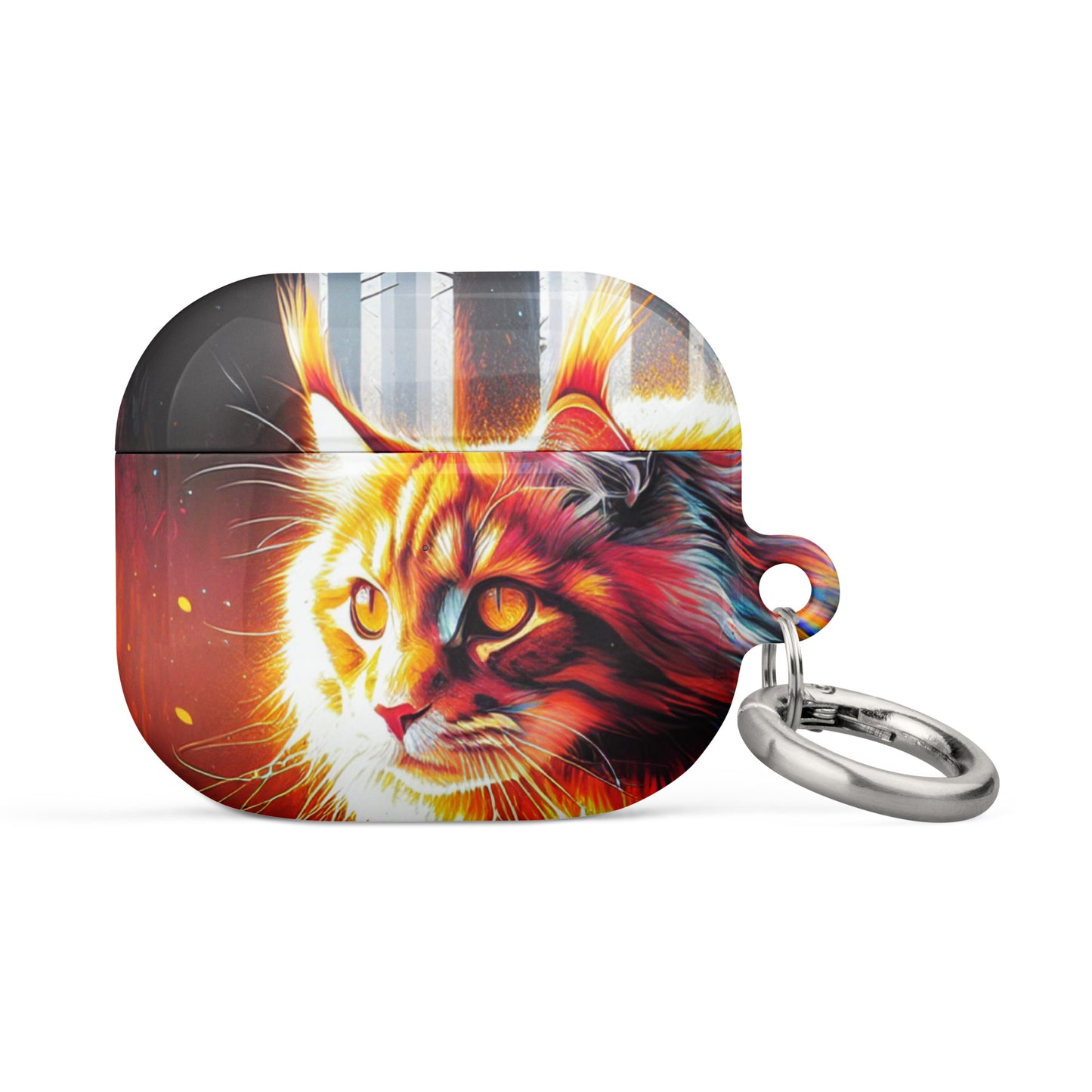 Cat Design AirPods® Case | Impact-Absorbing Polycarbonate | Metal Carabiner | Scratch & Drop Protection - BrushstrokesOfCode