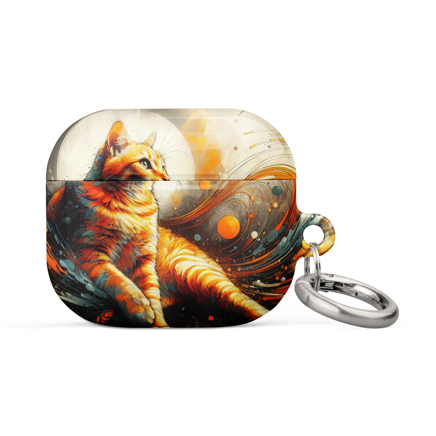 Elegant Cat AirPods® Case | Impact-Absorbing Polycarbonate | Metal Carabiner | Scratch & Drop Protection - BrushstrokesOfCode