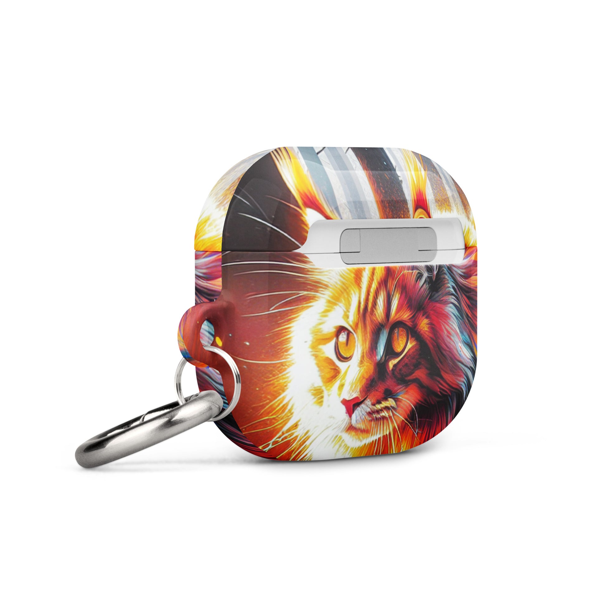 Cat Design AirPods® Case | Impact-Absorbing Polycarbonate | Metal Carabiner | Scratch & Drop Protection - BrushstrokesOfCode