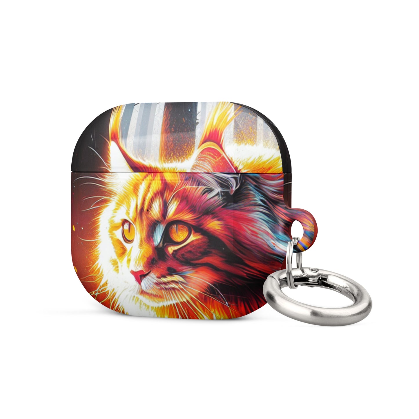 Cat Design AirPods® Case | Impact-Absorbing Polycarbonate | Metal Carabiner | Scratch & Drop Protection - BrushstrokesOfCode