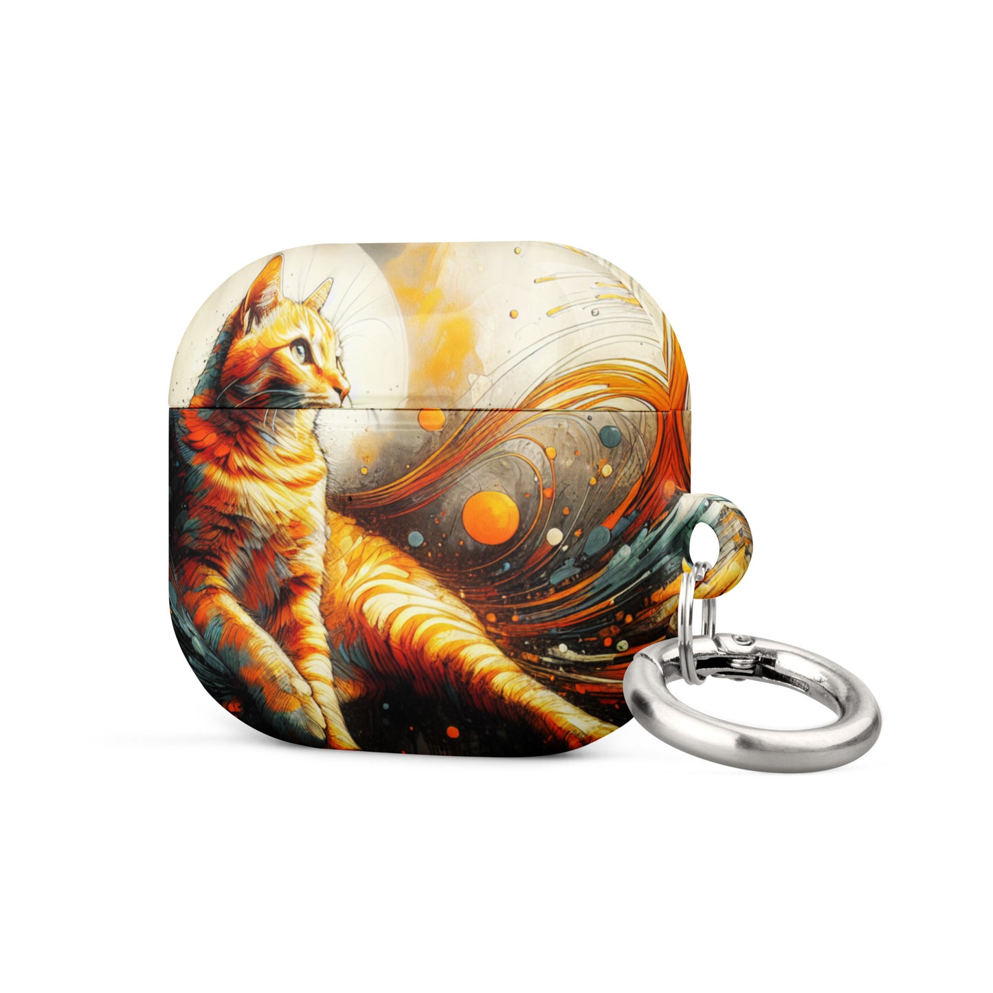Elegant Cat AirPods® Case | Impact-Absorbing Polycarbonate | Metal Carabiner | Scratch & Drop Protection - BrushstrokesOfCode