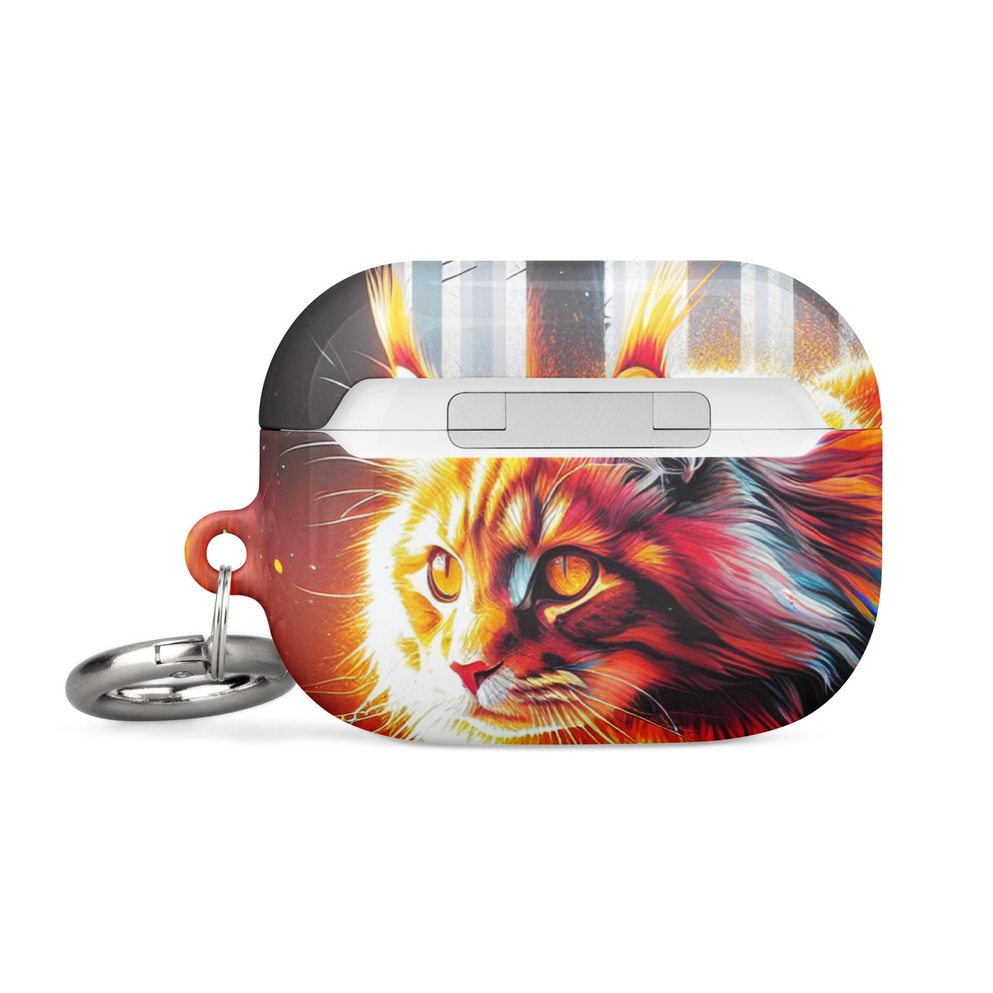 Cat Design AirPods® Case | Impact-Absorbing Polycarbonate | Metal Carabiner | Scratch & Drop Protection - BrushstrokesOfCode