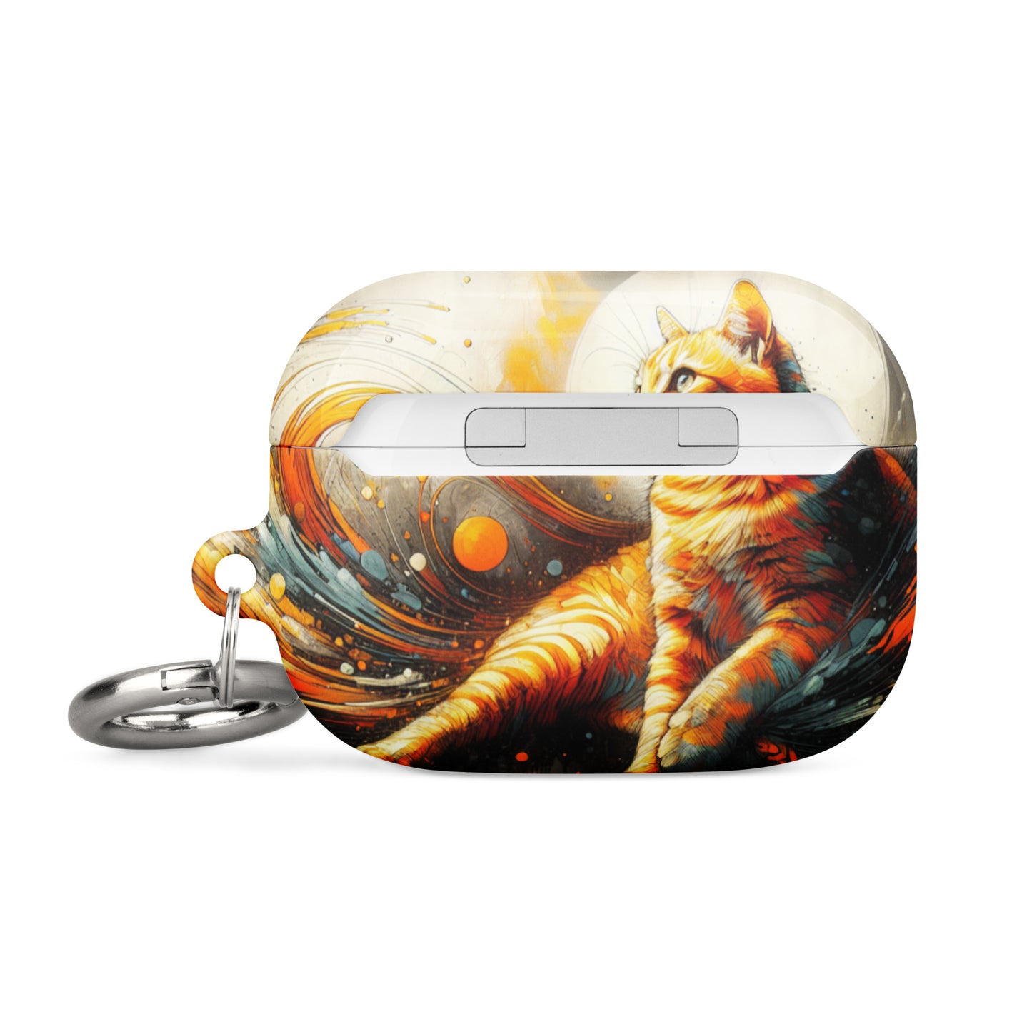 Elegant Cat AirPods® Case | Impact-Absorbing Polycarbonate | Metal Carabiner | Scratch & Drop Protection - BrushstrokesOfCode