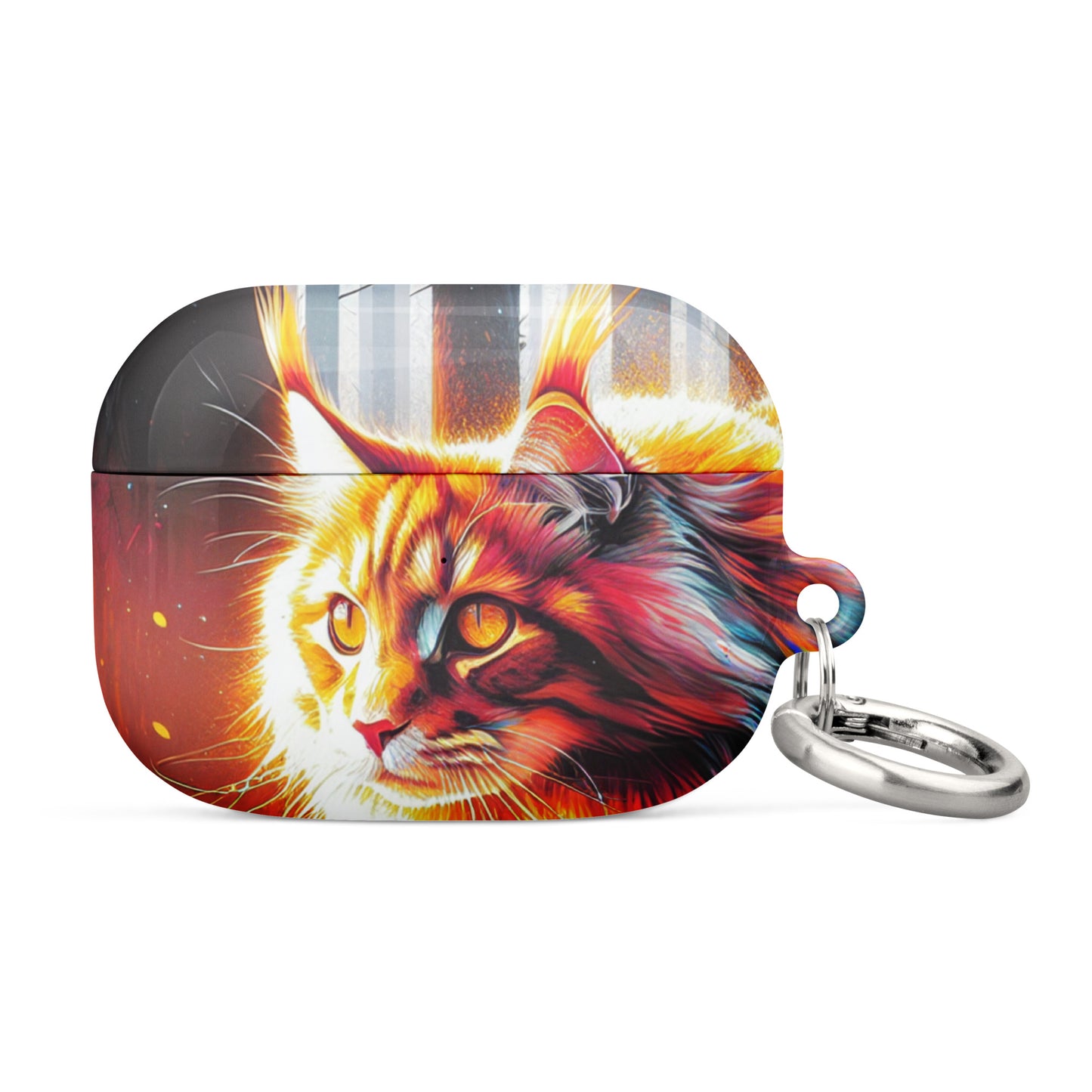 Cat Design AirPods® Case | Impact-Absorbing Polycarbonate | Metal Carabiner | Scratch & Drop Protection - BrushstrokesOfCode