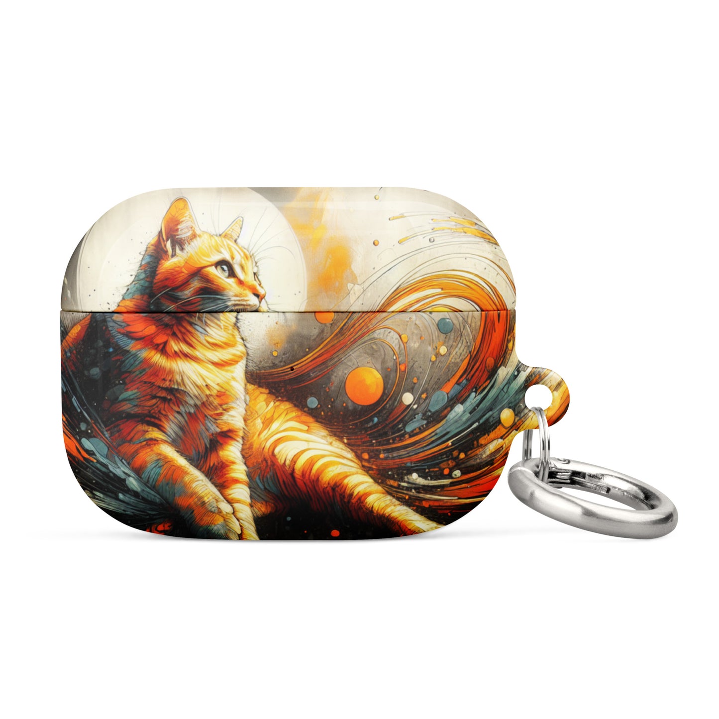 Elegant Cat AirPods® Case | Impact-Absorbing Polycarbonate | Metal Carabiner | Scratch & Drop Protection - BrushstrokesOfCode