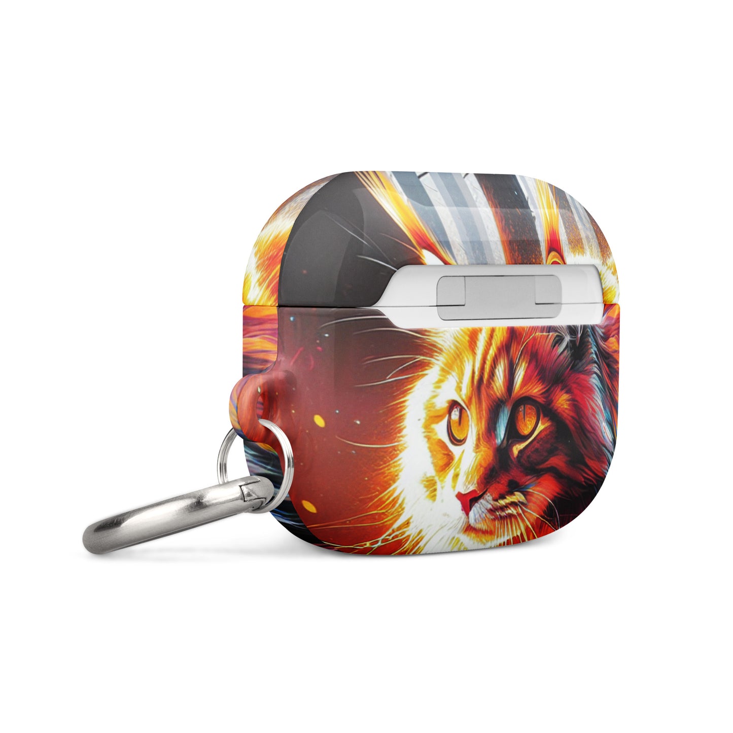 Cat Design AirPods® Case | Impact-Absorbing Polycarbonate | Metal Carabiner | Scratch & Drop Protection - BrushstrokesOfCode