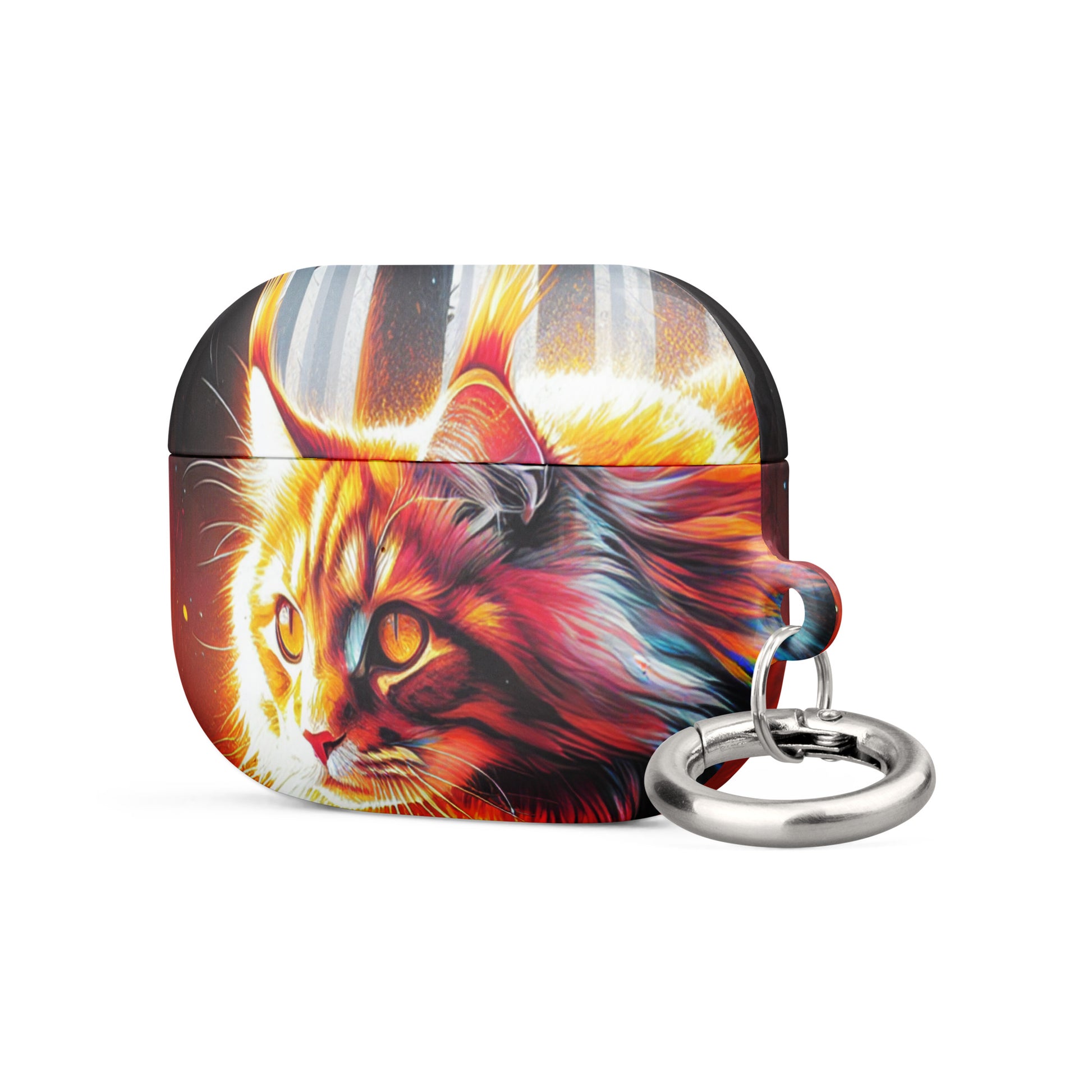 Cat Design AirPods® Case | Impact-Absorbing Polycarbonate | Metal Carabiner | Scratch & Drop Protection - BrushstrokesOfCode