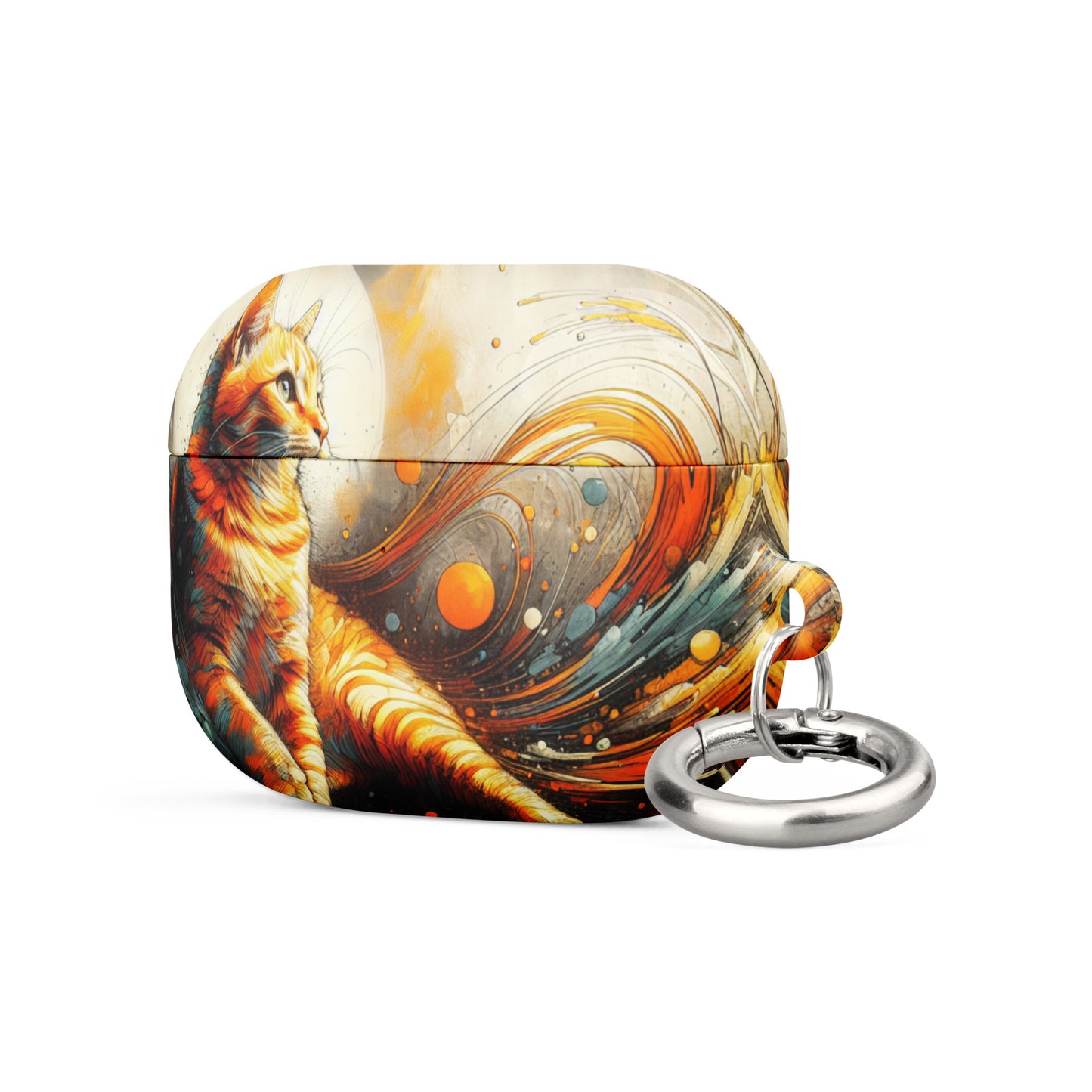 Elegant Cat AirPods® Case | Impact-Absorbing Polycarbonate | Metal Carabiner | Scratch & Drop Protection - BrushstrokesOfCode