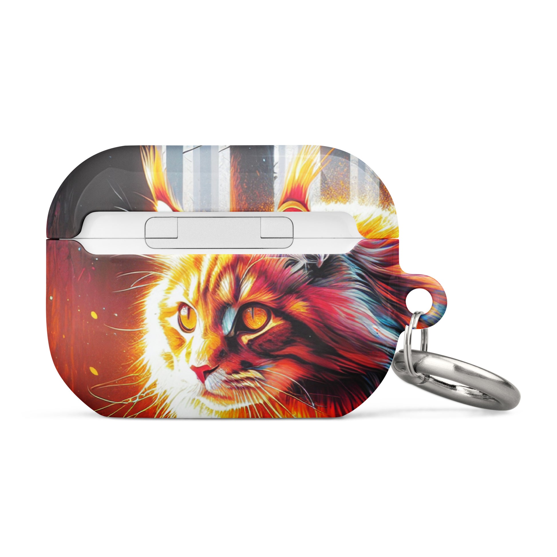 Cat Design AirPods® Case | Impact-Absorbing Polycarbonate | Metal Carabiner | Scratch & Drop Protection - BrushstrokesOfCode