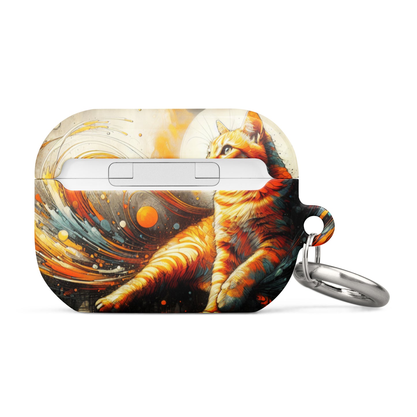 Elegant Cat AirPods® Case | Impact-Absorbing Polycarbonate | Metal Carabiner | Scratch & Drop Protection - BrushstrokesOfCode