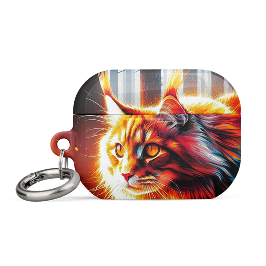 Cat Design AirPods® Case | Impact-Absorbing Polycarbonate | Metal Carabiner | Scratch & Drop Protection - BrushstrokesOfCode