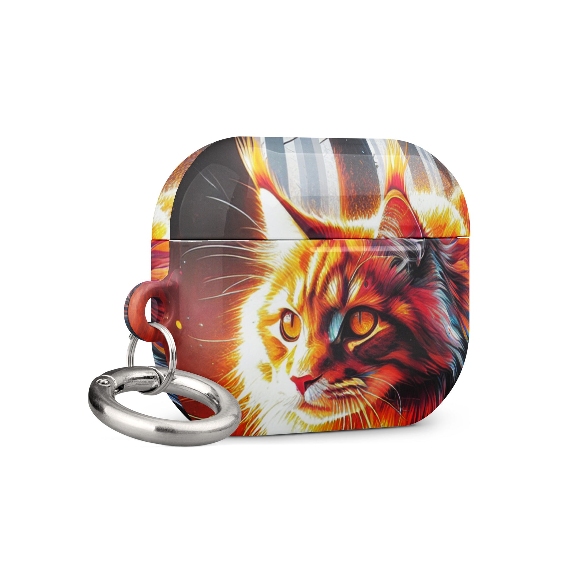 Cat Design AirPods® Case | Impact-Absorbing Polycarbonate | Metal Carabiner | Scratch & Drop Protection - BrushstrokesOfCode
