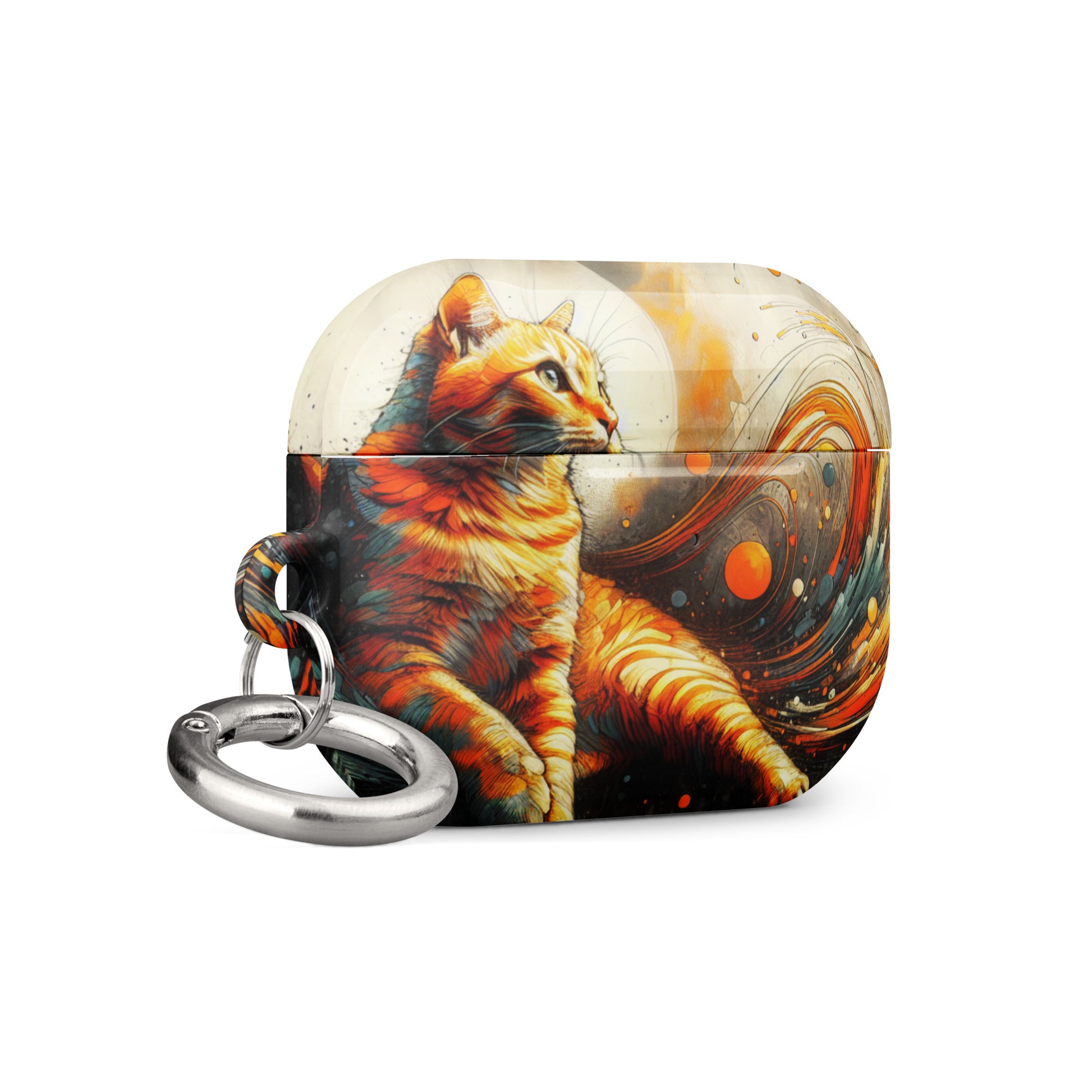 Elegant Cat AirPods® Case | Impact-Absorbing Polycarbonate | Metal Carabiner | Scratch & Drop Protection - BrushstrokesOfCode