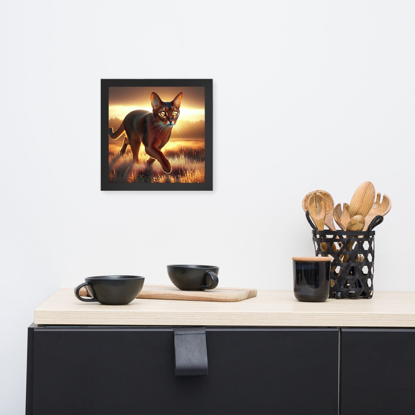 Majestic Cat in Golden Field Poster | Thick Matte Paper | Eco-Friendly Wood Frame