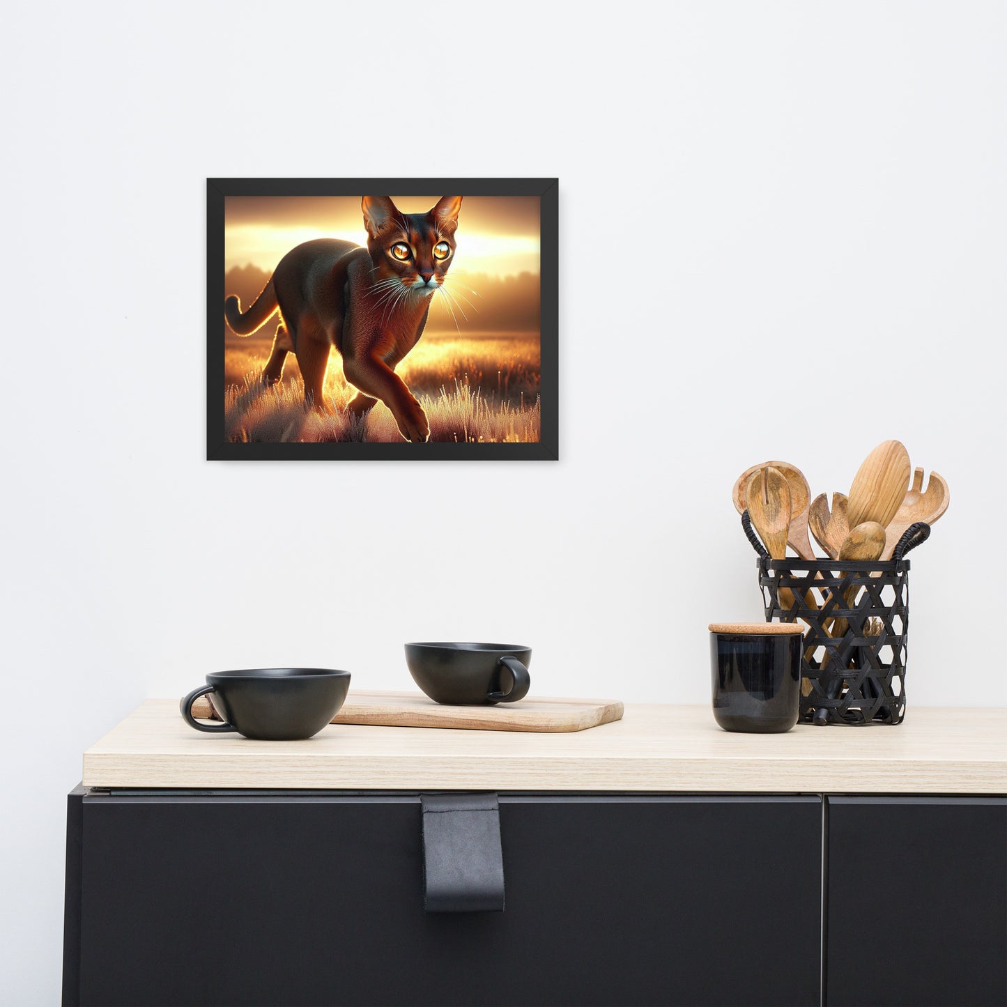 Majestic Cat in Golden Field Poster | Thick Matte Paper | Eco-Friendly Wood Frame