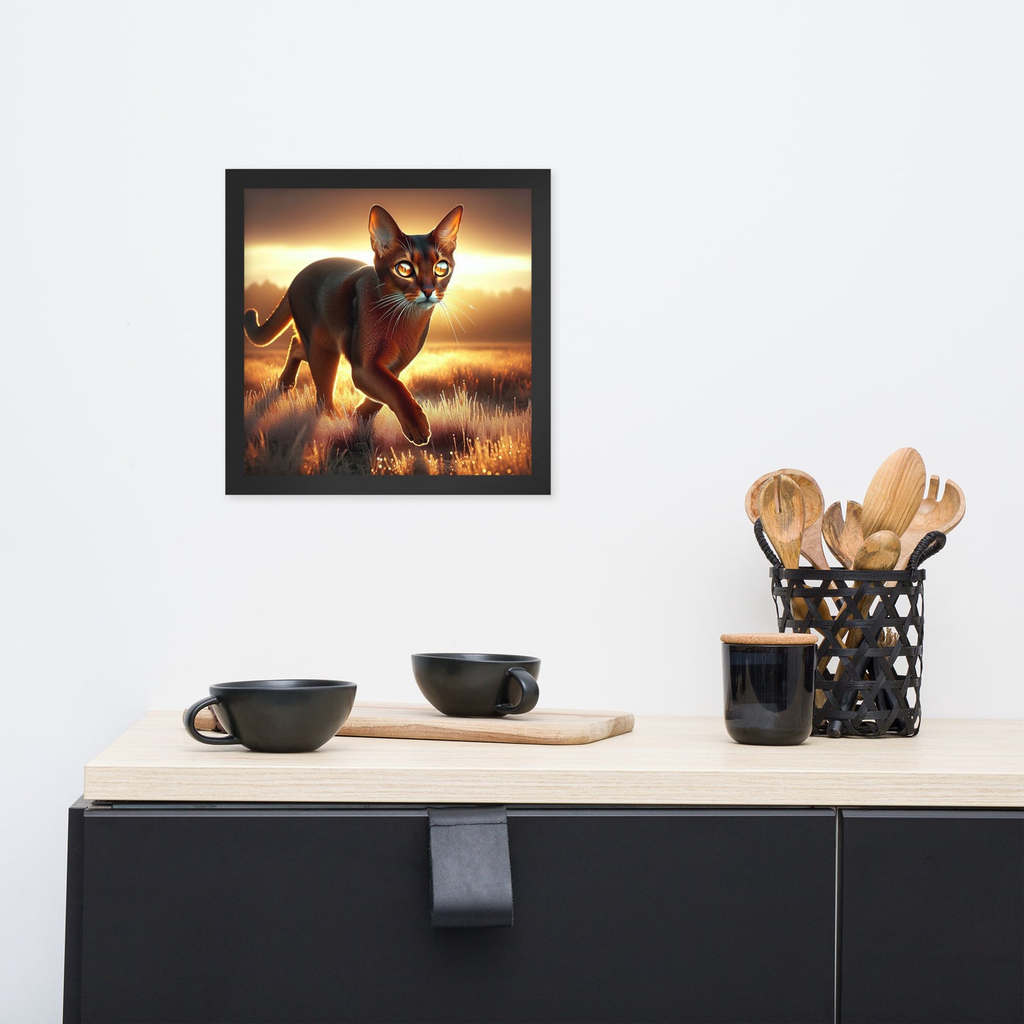 Majestic Cat in Golden Field Poster | Thick Matte Paper | Eco-Friendly Wood Frame