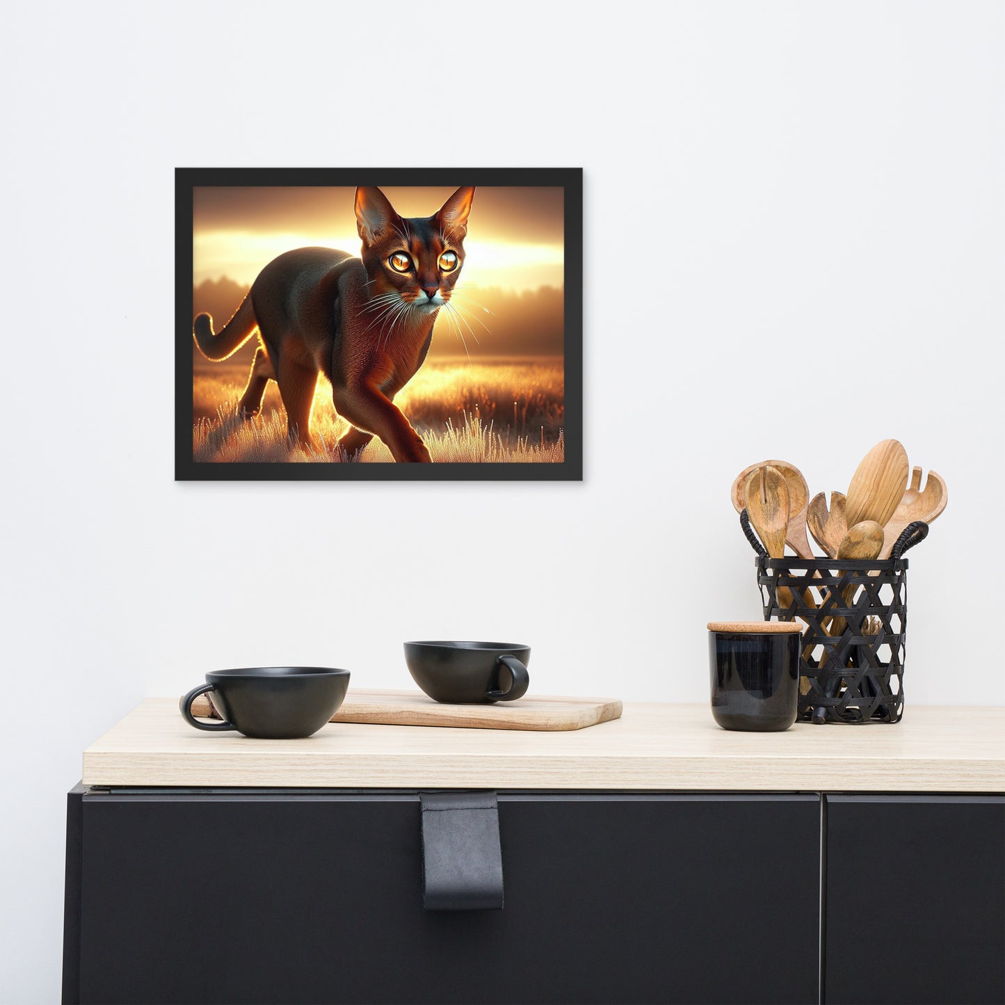 Majestic Cat in Golden Field Poster | Thick Matte Paper | Eco-Friendly Wood Frame