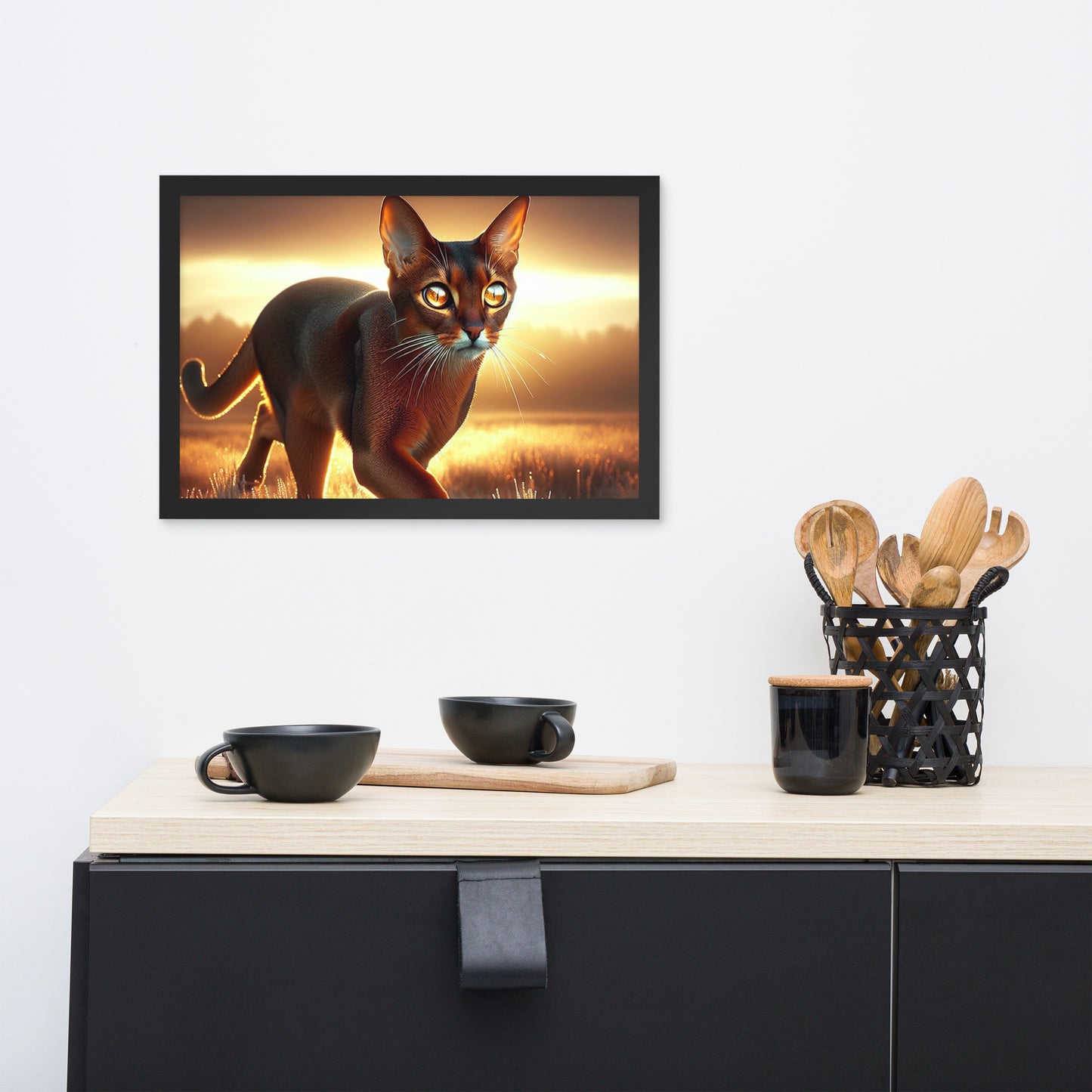 Majestic Cat in Golden Field Poster | Thick Matte Paper | Eco-Friendly Wood Frame