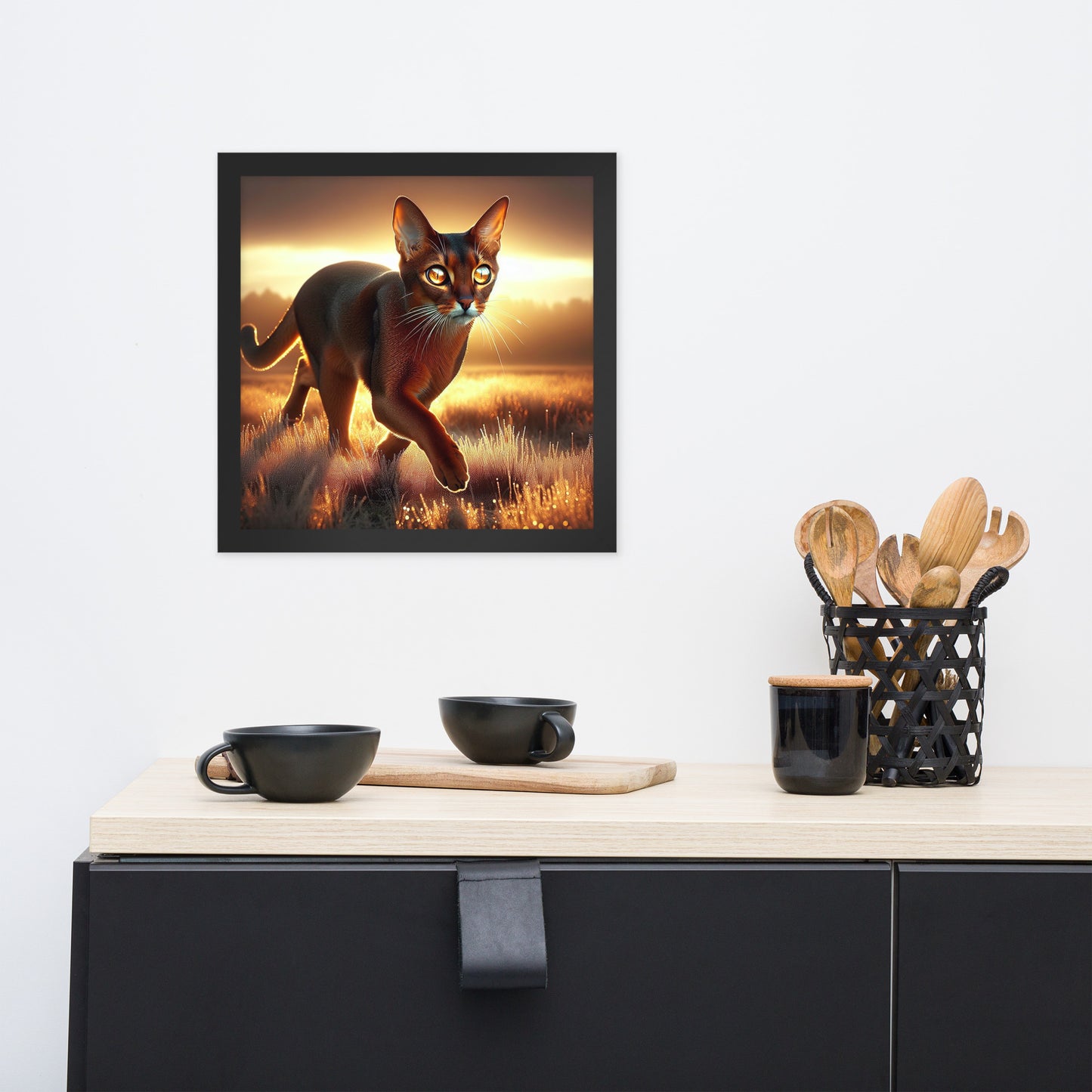 Majestic Cat in Golden Field Poster | Thick Matte Paper | Eco-Friendly Wood Frame