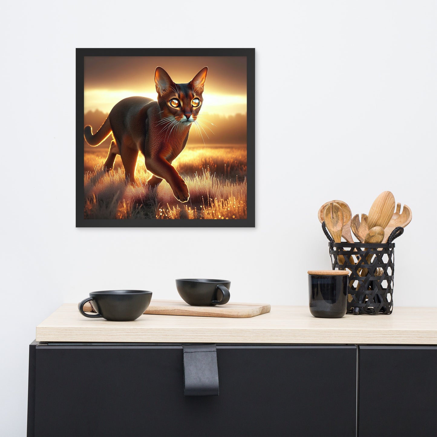 Majestic Cat in Golden Field Poster | Thick Matte Paper | Eco-Friendly Wood Frame