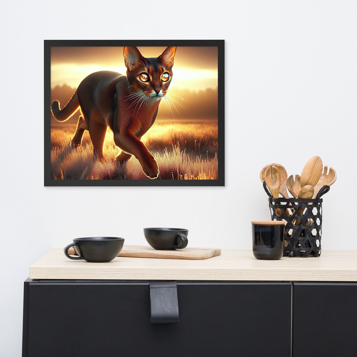 Majestic Cat in Golden Field Poster | Thick Matte Paper | Eco-Friendly Wood Frame