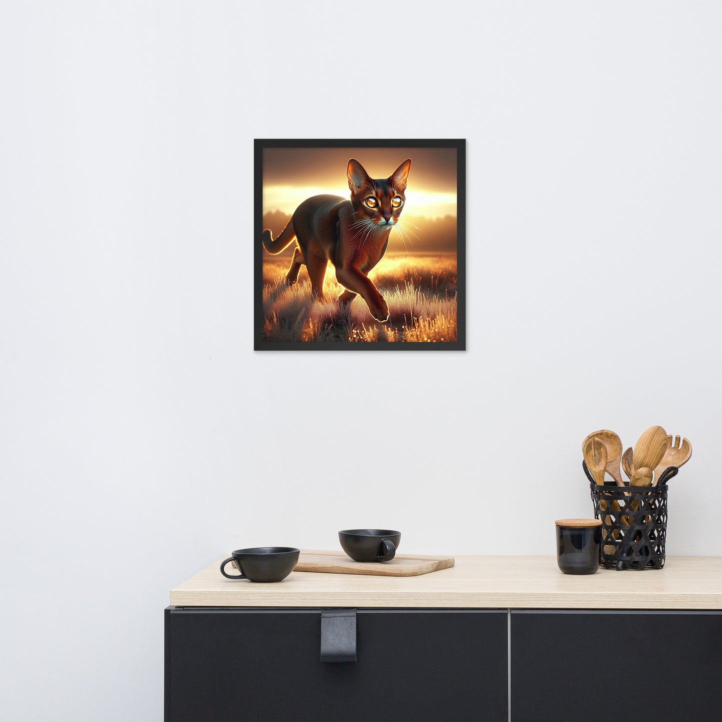 Majestic Cat in Golden Field Poster | Thick Matte Paper | Eco-Friendly Wood Frame