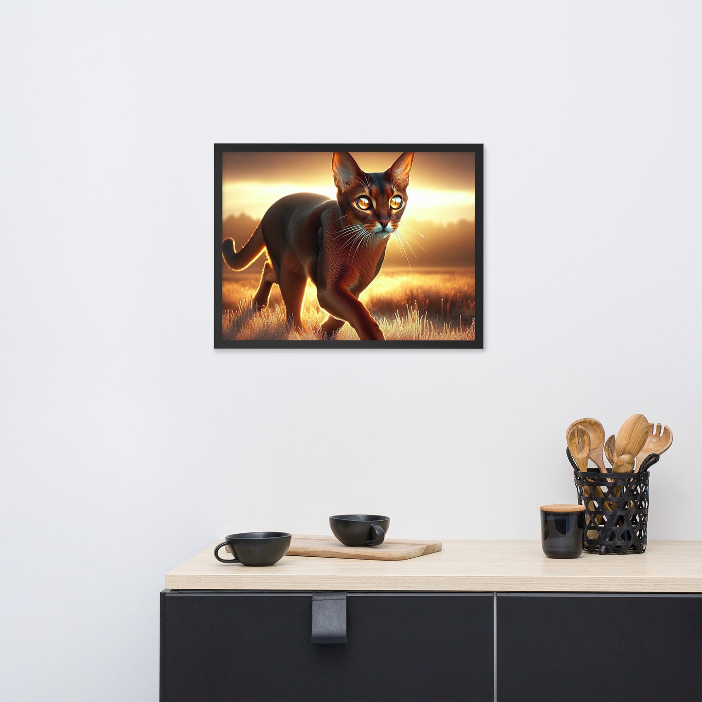 Majestic Cat in Golden Field Poster | Thick Matte Paper | Eco-Friendly Wood Frame