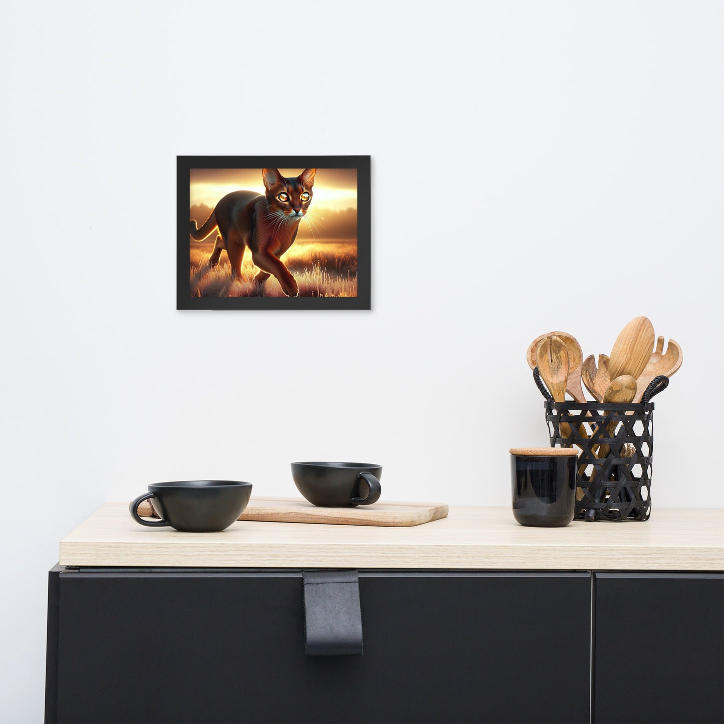 Majestic Cat in Golden Field Poster | Thick Matte Paper | Eco-Friendly Wood Frame