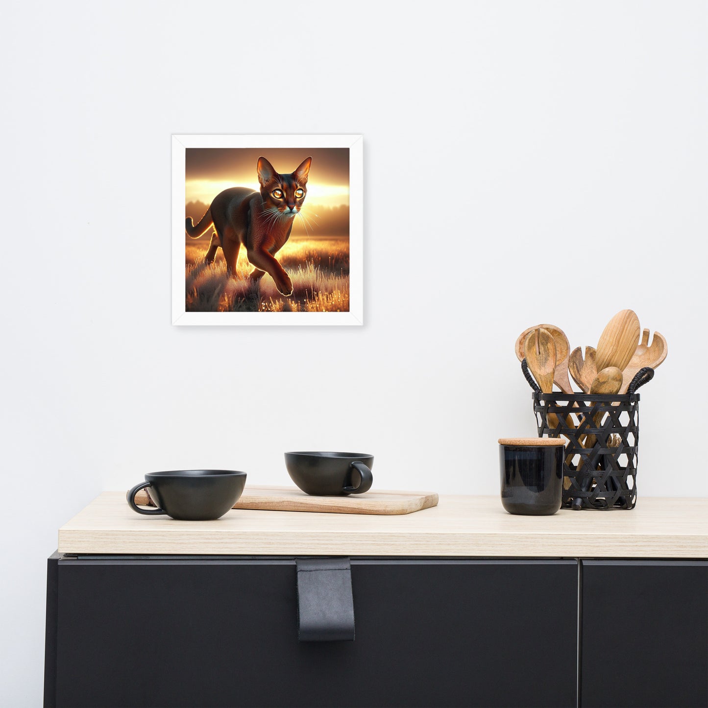 Majestic Cat in Golden Field Poster | Thick Matte Paper | Eco-Friendly Wood Frame