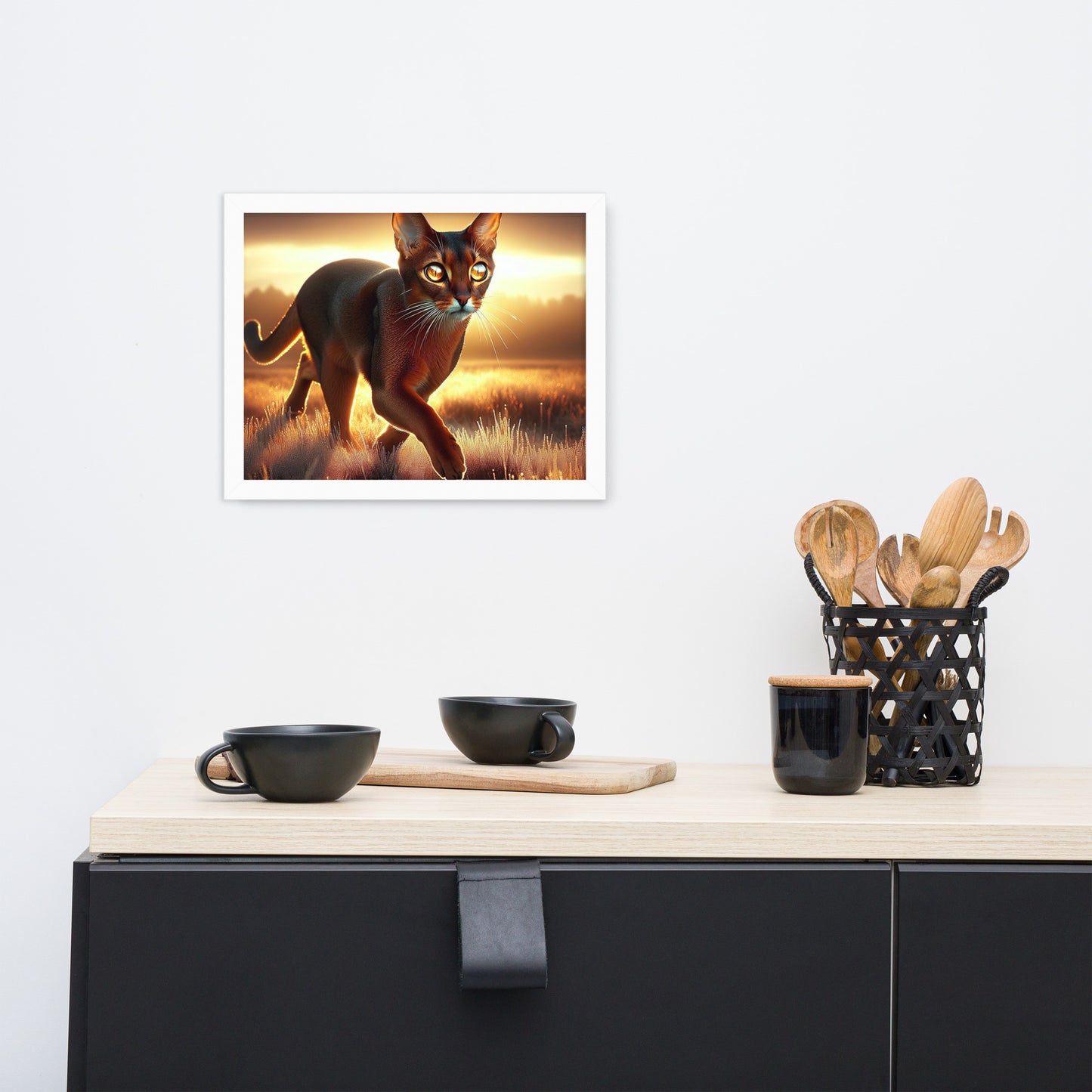 Majestic Cat in Golden Field Poster | Thick Matte Paper | Eco-Friendly Wood Frame
