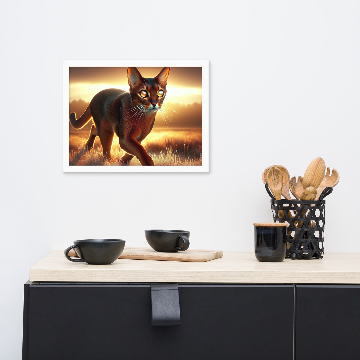 Majestic Cat in Golden Field Poster | Thick Matte Paper | Eco-Friendly Wood Frame