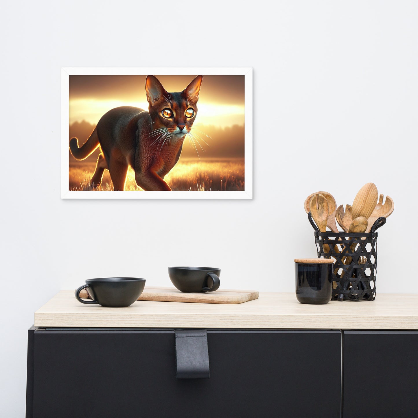 Majestic Cat in Golden Field Poster | Thick Matte Paper | Eco-Friendly Wood Frame