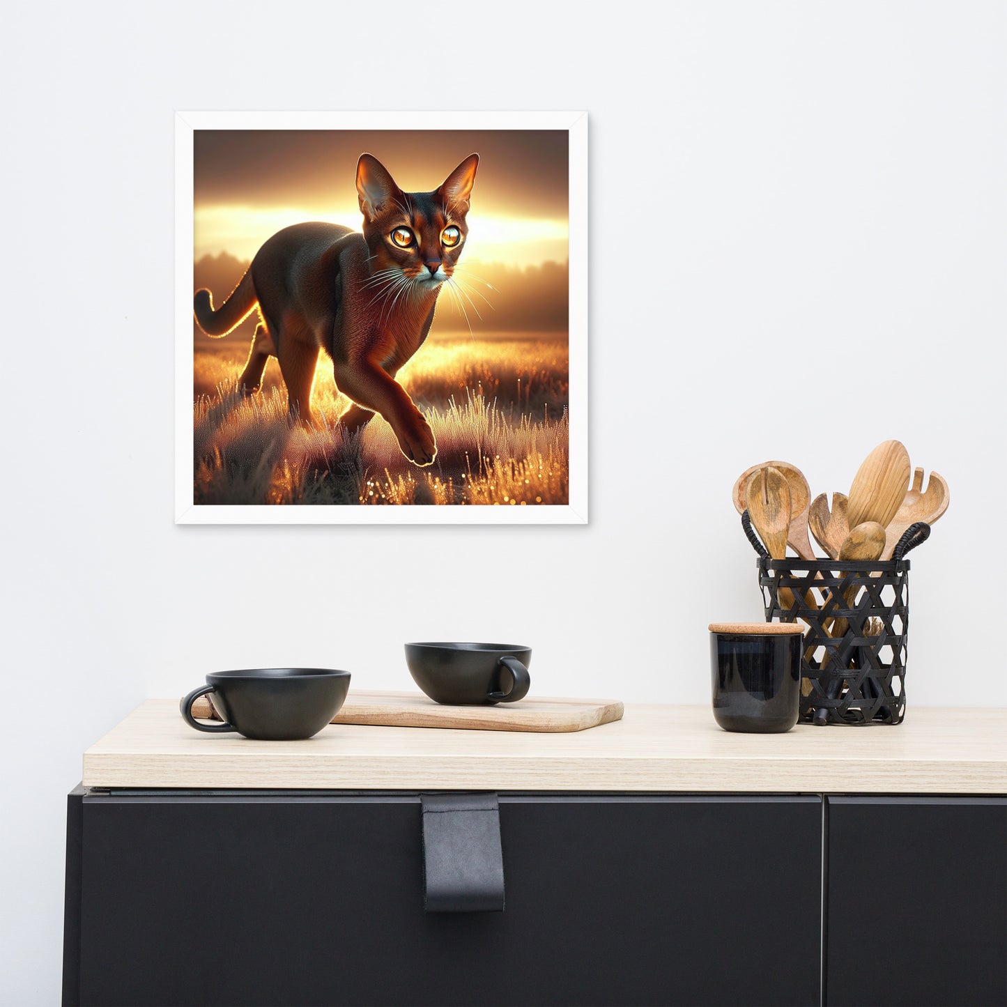 Majestic Cat in Golden Field Poster | Thick Matte Paper | Eco-Friendly Wood Frame
