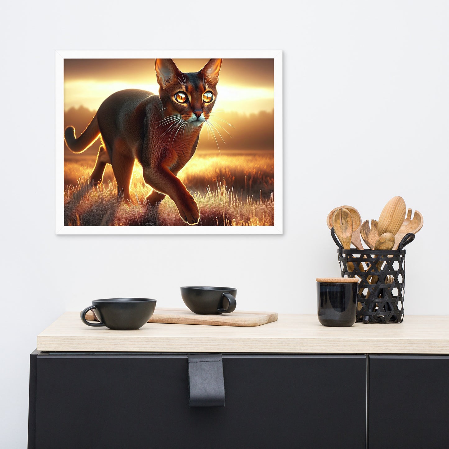 Majestic Cat in Golden Field Poster | Thick Matte Paper | Eco-Friendly Wood Frame