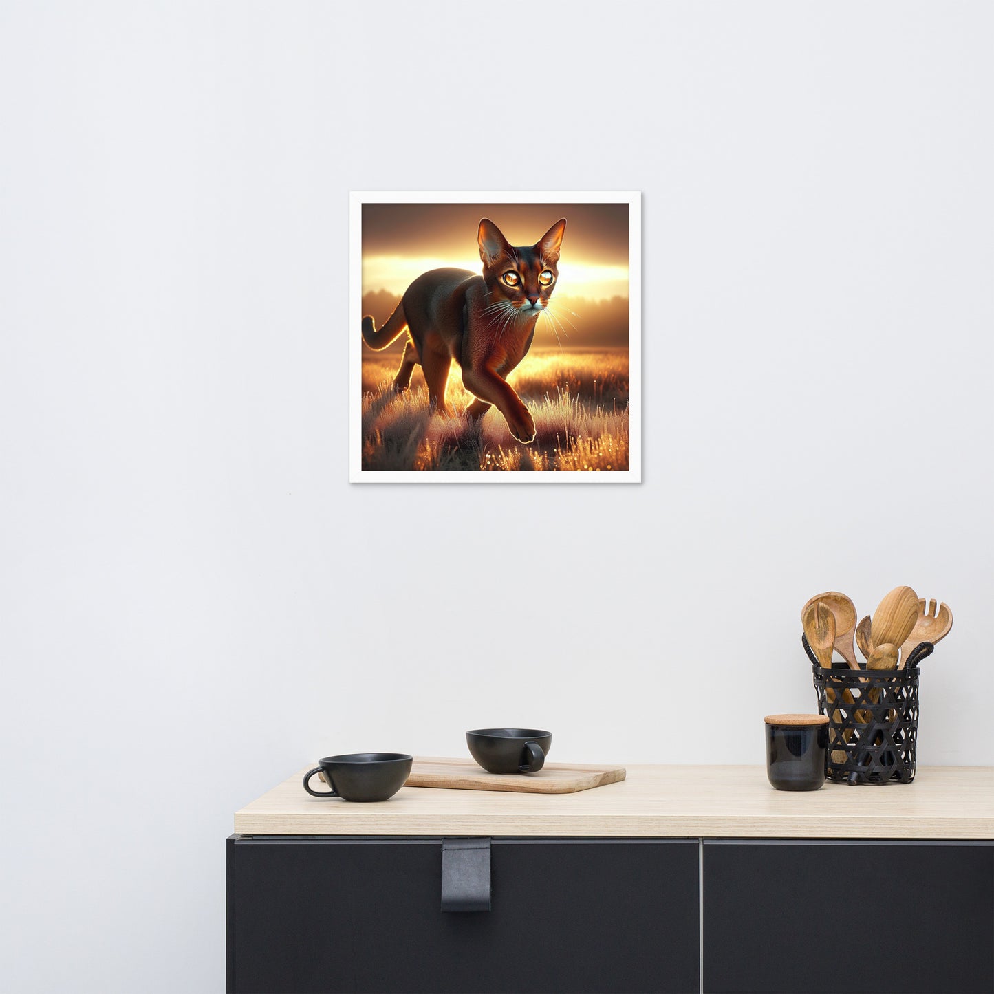 Majestic Cat in Golden Field Poster | Thick Matte Paper | Eco-Friendly Wood Frame