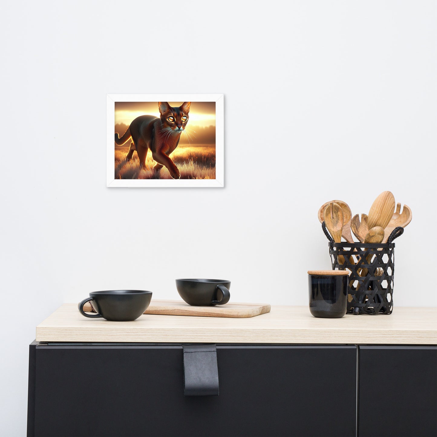 Majestic Cat in Golden Field Poster | Thick Matte Paper | Eco-Friendly Wood Frame