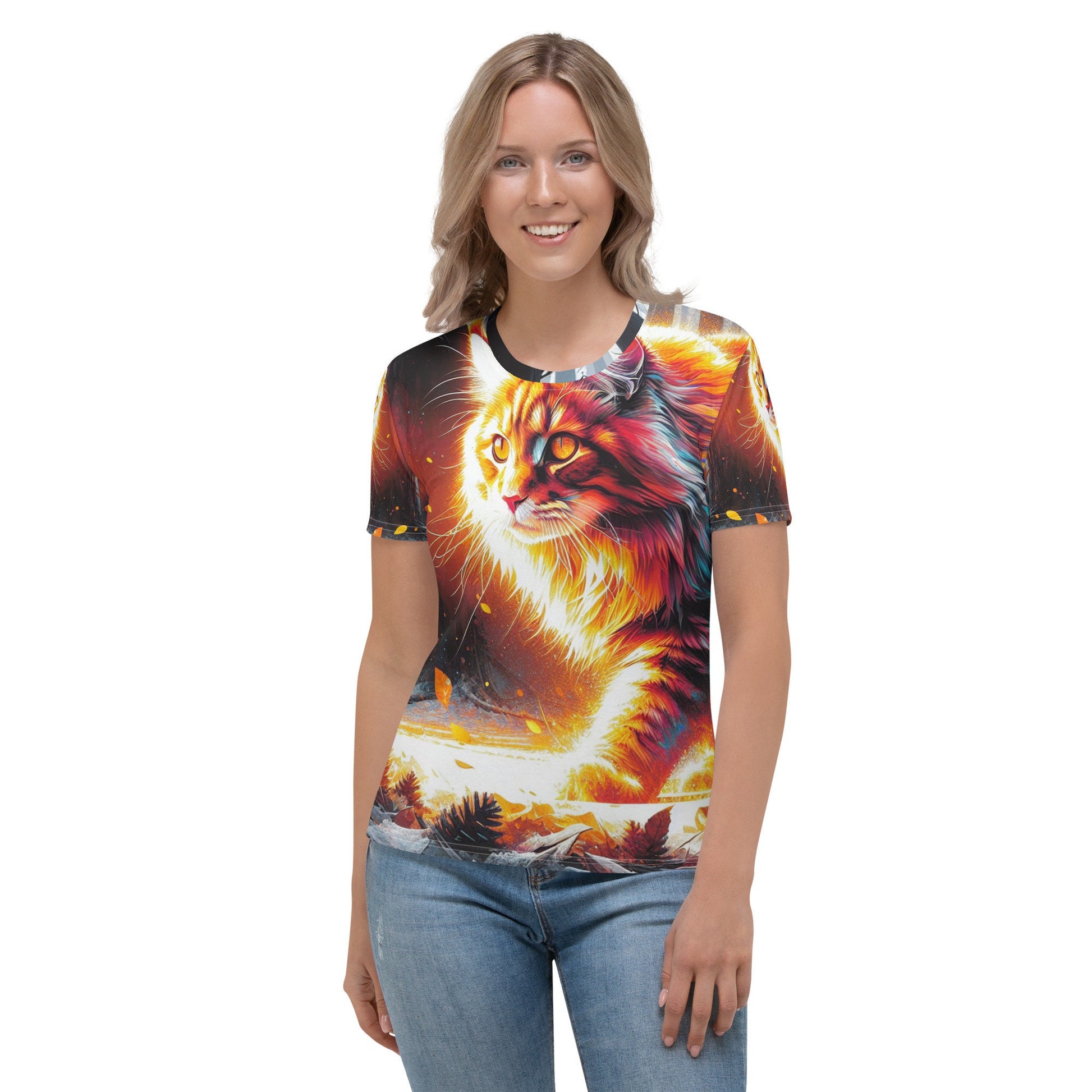 Vibrant Cat Graphic Tee | Soft, Fade-Resistant Cotton Touch Polyester Jersey | Four-Way Stretch