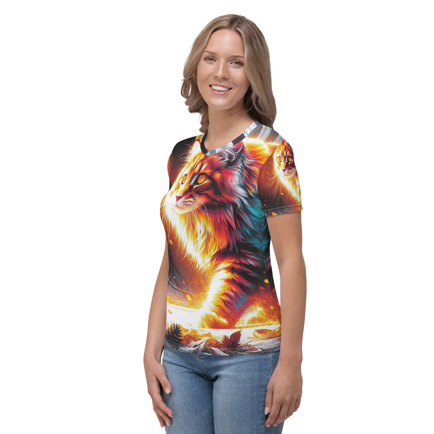 Vibrant Cat Graphic Tee | Soft, Fade-Resistant Cotton Touch Polyester Jersey | Four-Way Stretch