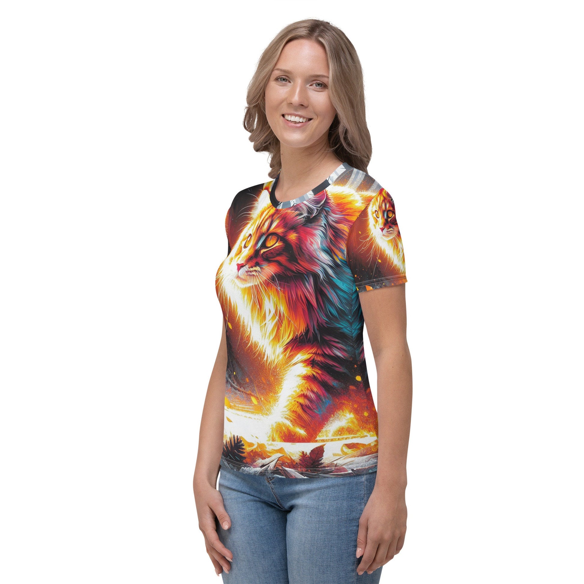 Vibrant Cat Graphic Tee | Soft, Fade-Resistant Cotton Touch Polyester Jersey | Four-Way Stretch