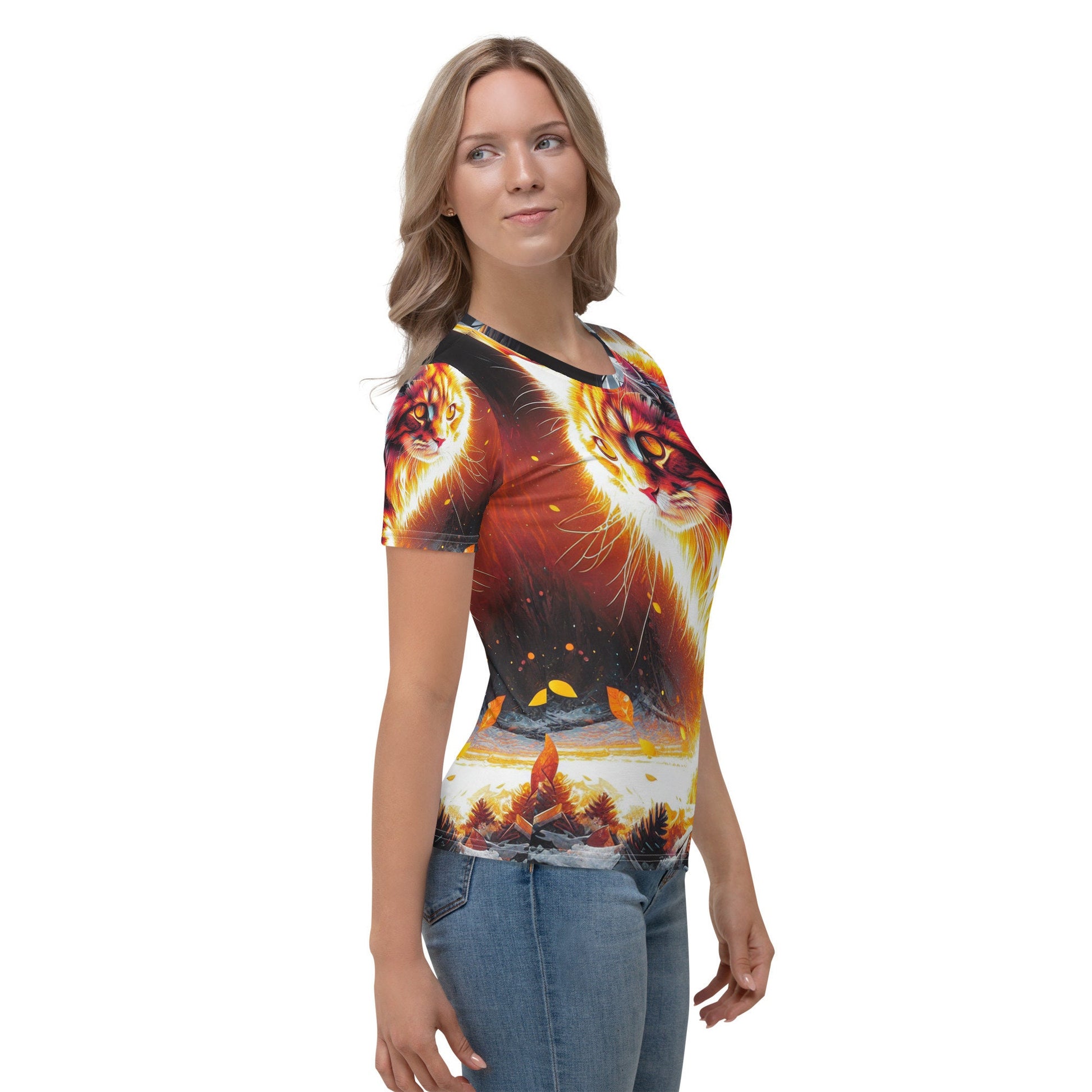 Vibrant Cat Graphic Tee | Soft, Fade-Resistant Cotton Touch Polyester Jersey | Four-Way Stretch