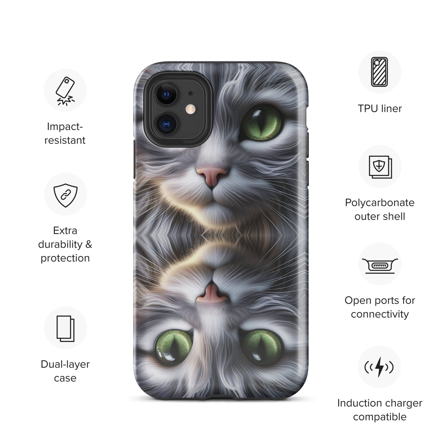 Cat Eyes iPhone Case | Dual-Layer Protection | Polycarbonate & TPU | Impact-Resistant | Wireless Charging Compatible